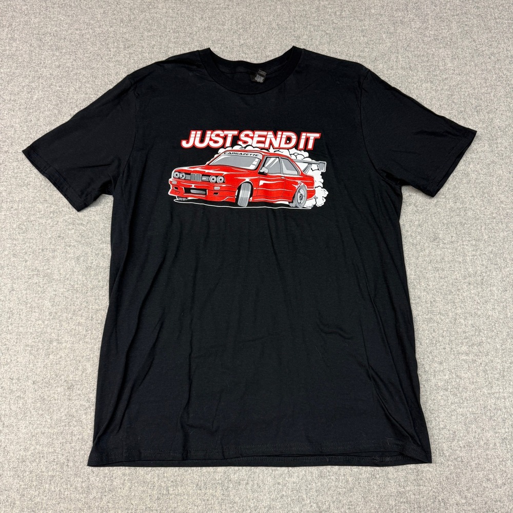 Anvil Just Send It Graphic T-Shirt Size L Black Red Drift Car Racing Cotton Tee